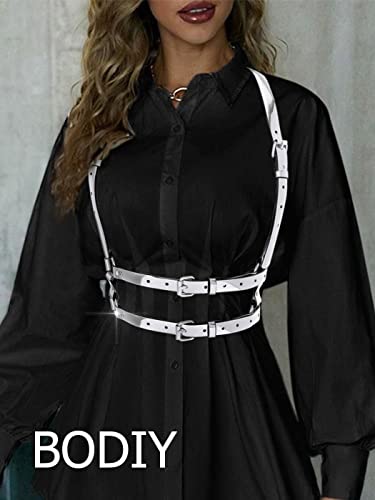 BODIY Women High Waisted Harness Belt Silver Mirror Waist Strap Belts Rave Punk Rock Belts2