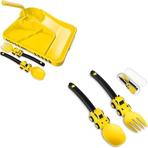 Construction Toddler Plates - Toddler Eating Utensil Set with Removable Straw - Toddler Utensils Set - Baby Plates Feeding Set - for Toddler Gifts and Birthday Gifts Cover