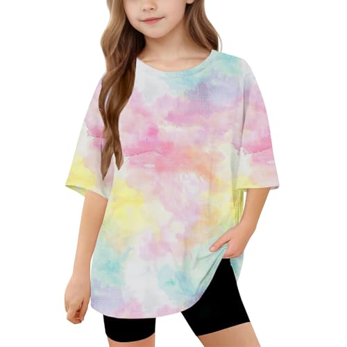 Multicolore Tee Shirt Ample Manches Mi-Longues pour Ado Enfant Fille Garcon 5-15 Ans, Tshirt à Manches Courte Imprimé Tie Dye, Mode Basique Haut Top Longue...
