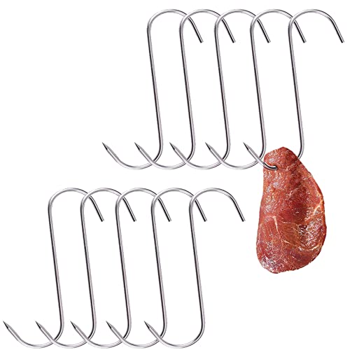 10 Pièces 130 × 3 mm Crochet à Viande Acier Inoxydable, Crochets Boucher, Crochet Boucher Acier Inoxydable, Crochets à Viande en S, Crochets Fumoir, pour Suspendre la Viande, Boeuf, Canard Rôti Cover