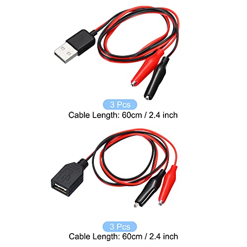 Image of MECCANIXITY Crocodile Clamps Test Wire, USB Male & Female to Alligator Clips 60cm for Charge Testing Circuit Adapter Black Red 3 Set Pack of 3