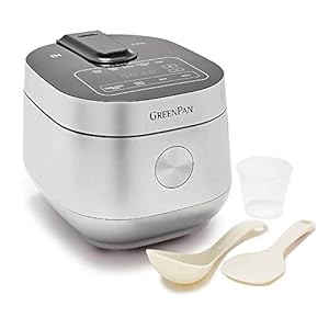 GreenPan Stainless Steel Healthy Ceramic Nonstick 8-Cup Rice Oats Grains & Soup Cooker, Induction Heating for Consistent Results, Dishwasher Safe Pot, Includes Spatula Ladle & Measuring Cup