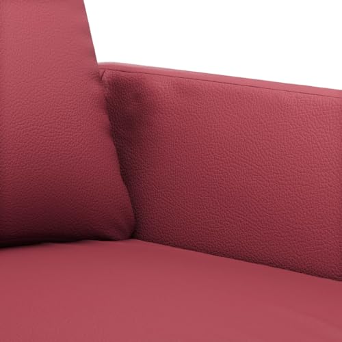 vidaXL Sofagarnitur 4-TLG., Sessel Couch mit Kissen Fußhocker, Sofa Wohnzimmersofa mit Armlehnen, Couchgarnitur Designsofa Sitzmöbel Polstermöbel, Weinrot Kunstleder – Bild 8