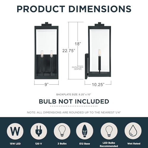 Image of Quoizel Westover 22.75 inch Outdoor Wall Sconce, 2-Light Earth Black with Beveled Glass, E12 Base, Wet Rated