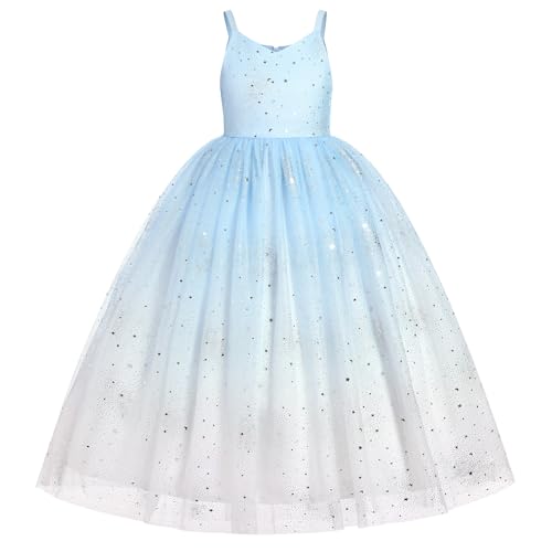 IBTOM CASTLE Flower Girl Embroidery Sparkle Dress for Kids Wedding Bridesmaid Pageant Communion Princess Birthday Party Prom Formal Dance Ball Gown Puffly Tulle Dresses Blue 9-10 Years