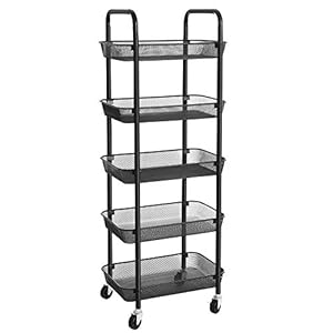 SONGMICS Trolley met 5 niveaus, metalen keukenwagen, keukenplank, met 2 remmen, serveerwagen met handgrepen, eenvoudig…