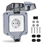 1-Fach Außensteckdose Steckdose Aufputz, IP66 Wetterfest Wandsteckdose für Außenbereich,Aussensteckdose mit unabhängigem Schalter,Wasserdicht Outdoor Steckdose für Garten,Küche,Garage