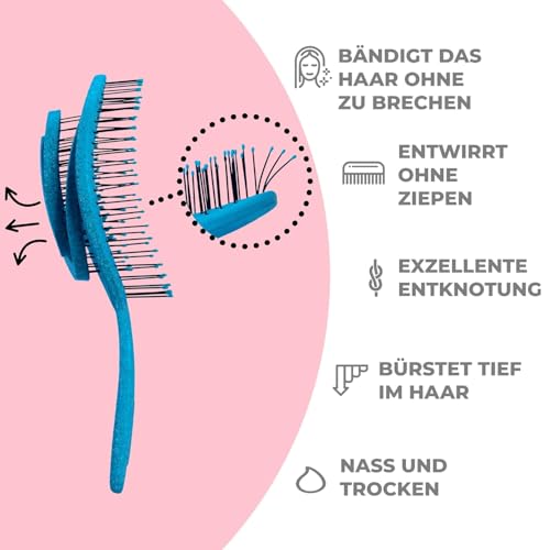 Ninabella Haarbürste ohne Ziepen - Bürste für Damen und Herren - Detangler Bürste auch für Locken & Lange Haare - Entwirrbürste Haarbürsten - Ozean Blau