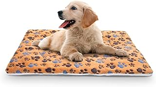 Nobleza Dog Bed Mat Fluffy Fleece Pet Blankets, Warm Dog Crate Mat Washable Puppy Bed Mat with Paw Print Dog Bed Mattress Dog Pad Cat Cushion Pet Bed Mat for Small Pet Puppy Kitten, Brown S 55x42 cm.