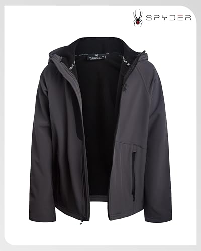 Image of Spyder Boys Softshell Jacket - Cozy Insulated Fleece Lined Softshell Winter Coat Hooded Windbreaker Jacket for Boys