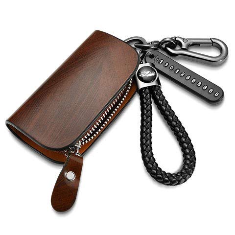 ABJING Cuir Etuis Porte Clés Housse de Protection clé de Voiture Porte-clés Fermeture éclair Portefeuille Portable Mini Poche MonnaieUpgraded Version Brown A Cover
