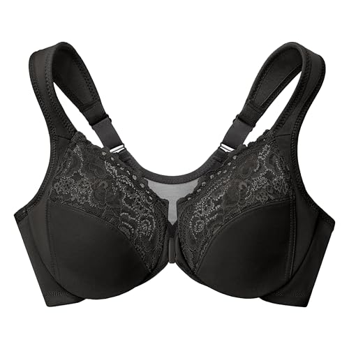 Image of Posture Back Front-Closure Plus Size Wonderwire Lace Bra Underwire #1255