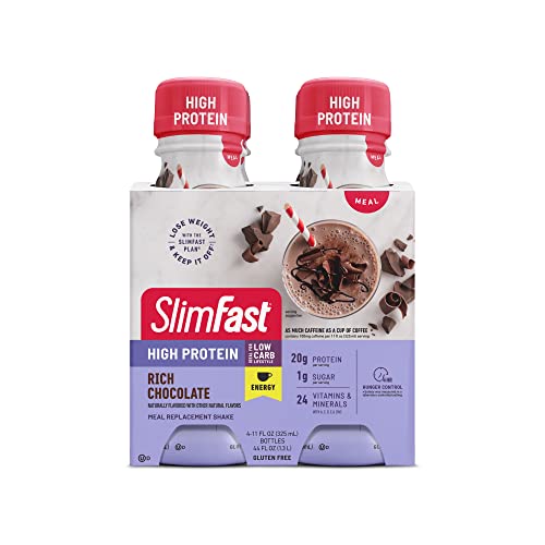 Slimfast Advanced Energy High Protein Meal Replacement Shake, Rich Chocolate, 20G Of Ready To Drink Protein With Caffeine, 11 Fl. Oz Bottle, 4 Count (Pack Of 3) (Packaging May Vary) #TOP7