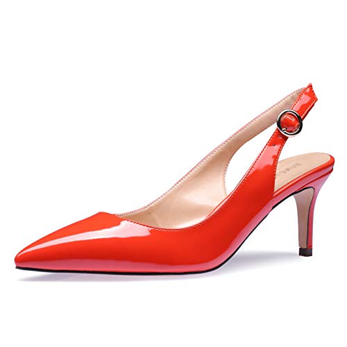 Castamere Escarpins Femme Kitten-Heels Slingback Bout Pointu Sandales 6.5CM Orange Vernis Escarpin EU 40.5