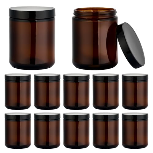Hoa Kinh 8 oz Glass Jars with Lids 12 Pack Amber Empty Small Cosmetic jar