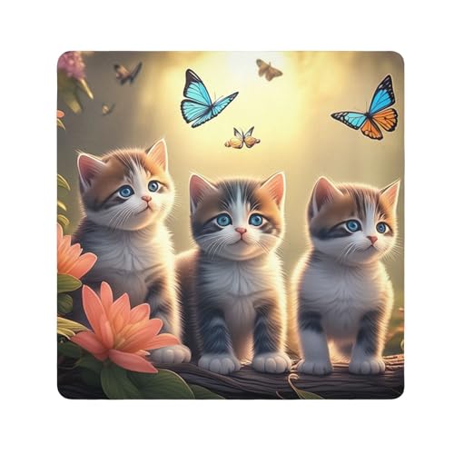ODAWA Lens Protective Wrap 17.7 In, Cute Kittens Butterflies Changeable Capacity Cosmetic Bag, Easy-Storage Magic Cloths for Camera