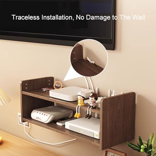 Boîtier de Rangement Mural en Bois pour routeur Wi-FI et Support de câbles pour téléviseur et appareils multimédias 40 cm / 16 Pouces - Solution Gain de Place pour la déc