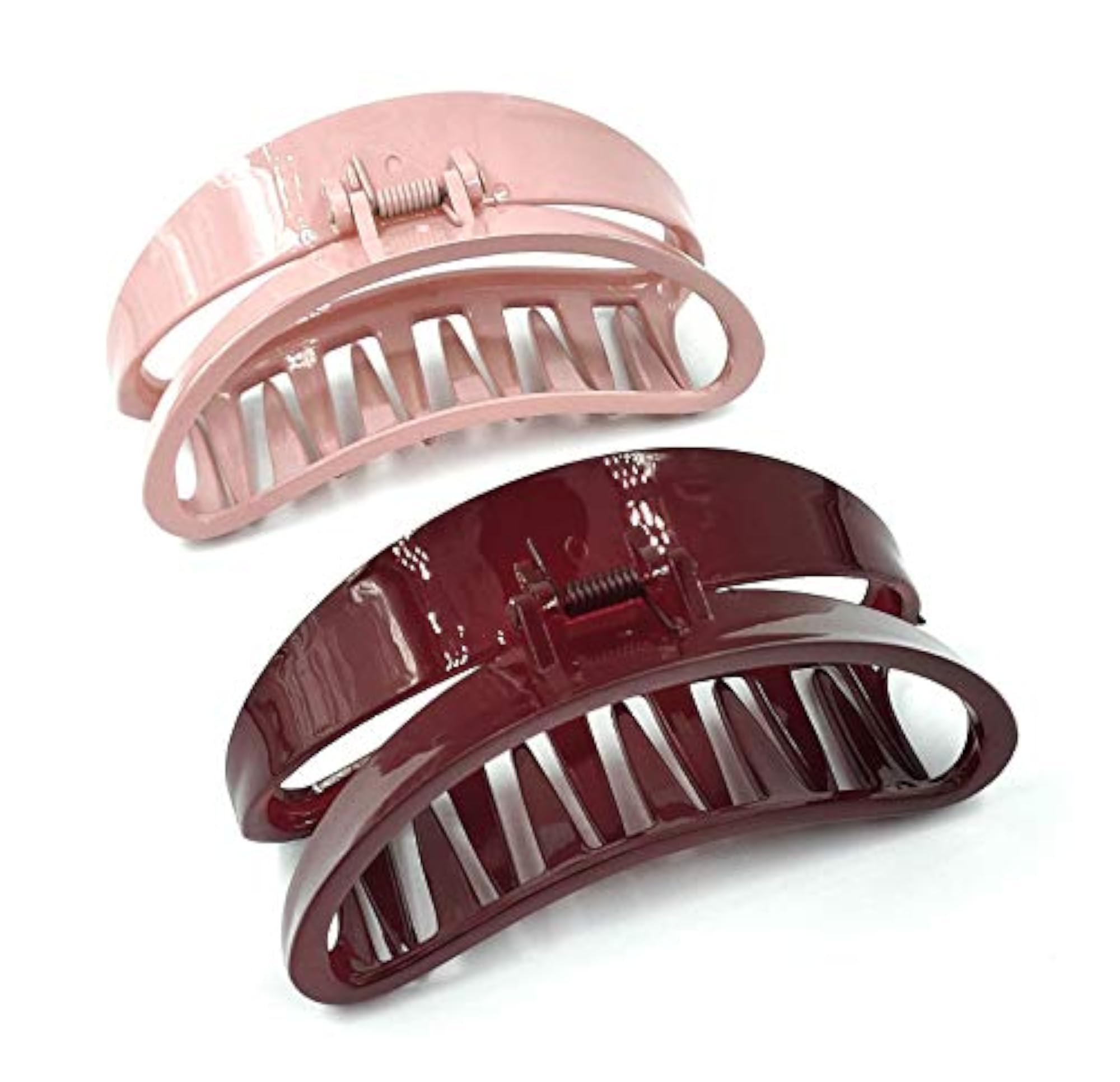 Maroon & Pink Resin Plastic D Shape Hair Clutcher Clip, Set Of 2