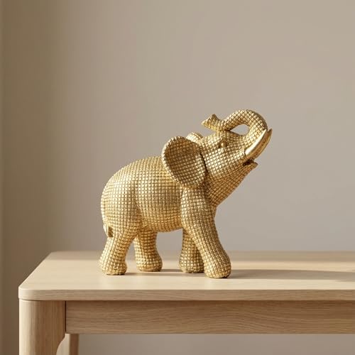 Figura decorativa de elefante en resina dorada de 7 pulgadas