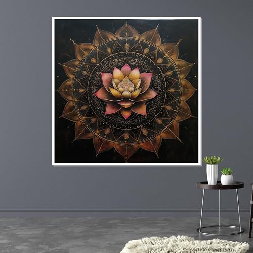 Tableau sur toile lotus 65x65cm avec cadre décoration bohème