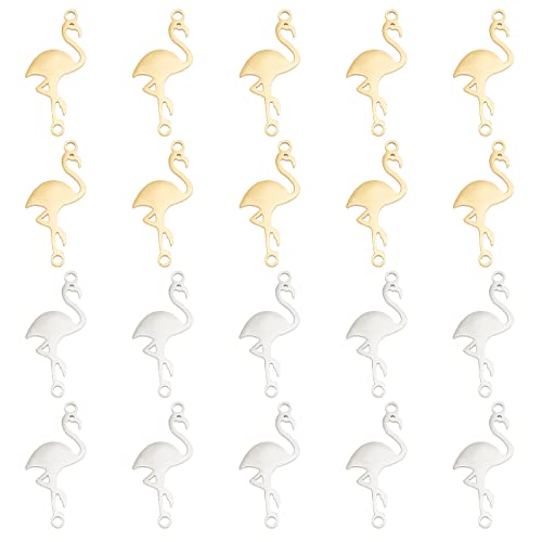 DICOSMETIC 20 Pieza 2 Colores Flamingo Charms Acero Inoxidable Lindo Animal Pájaro Colgante Color Oro Enlace Conectores Encantos para DIY Joyería Fabricación, Agujero: 1.5mm Cover