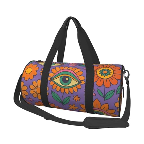Sports Duffel Bag Retro Eye Floral Pattern Foldable Travel Tote Bag Weekender Sleepover Carry On Bag