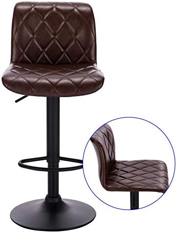 Lestarain Set of 4 Breakfast Bar Stools with Chrome Footrest and Base Swivel Gas Lift Elegant Vintage Leather + Black Matte Simple Bar Stool,Dark Brown