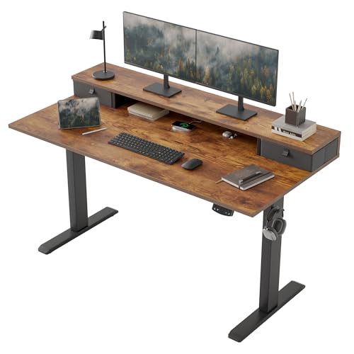 Klicelor 55 Inch Electric Standing Desk with Drawers, Adjustable Height