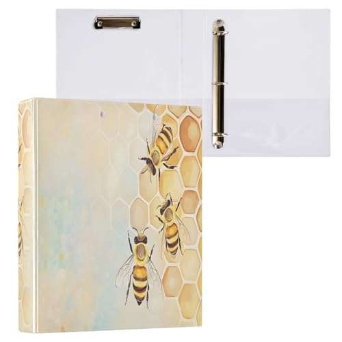 Image of 3 Ring Binder Bees Honeycomb Hive 1.5 inch Binders Three Ring Binders | 3 Ring Binder with Clipboard Fit 8.5'' x 11'' Paper 3 Interior PVC Clear Pockets for Office Supplies