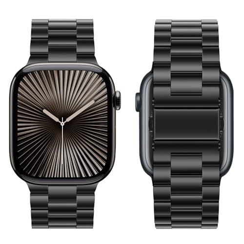 Image of HITZEE Compatible with Apple Watch Band 42 /41 /40 /38mm Business Stainless Steel Metal Strap Men Women Link Bands Compatible for iWatch SE3-1 Series 11 10 9 8 7 6 5-1, 38 /40 /41 /42mm Black