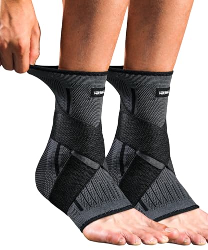 Kuzimua 2 Fasce Regolabili per Caviglia e Cavigliera, per Fascite Plantare, Tendine d'Achille, Sport, Ortopedico Universale Sinistra/Destra (2x Nero, M)