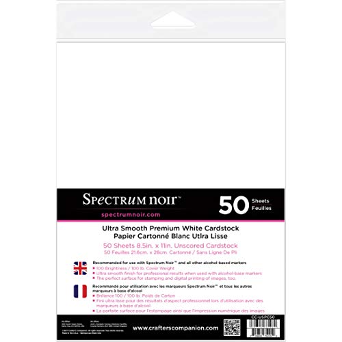 Spectrum Noir Ultra-Smooth Premium White Cardstock - 8.5" x 11" - 50 Sheets Per Package