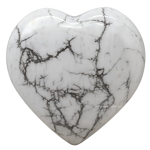 Howlite Crystal Heart Palm Stone - Pocket Massage Worry Stone for...
