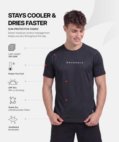 Image of ZENSHARK Gym T-Shirt for Men| Dry Fit Workout Sports T-Shirt | Quick Dry Breathable Polyester Fabric with Half Sleeve Round Neck | Running Gym Wear Active Wear for Training