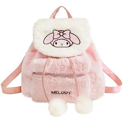 ROFOLO Cute Plush Backpack Cartoon Drawstring Girls School Bag Kawaii Casual Women’s Backpack(Pink-Melo) Cover