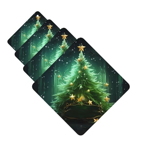 Lot de 4 désodorisants carrés à suspendre pour voiture Motif sapin de Noël Vert