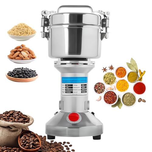 750g Electric Grain Mill Grinder, 2000W High-Speed Stainless Steel Dry Food Grinder, for Grains, Spices, Seeds, Coffee, Herbs & More, Commercial & Home Kitchen Use (28000 RPM, One-Touch Operation)