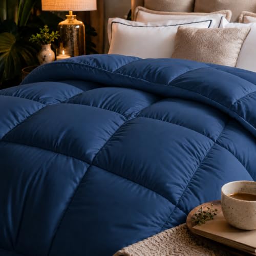 Image of Earthlycozy 500 GSM Premium Comforter - All-Season Down-Alternative, Lightweight, Breathable, Hypoallergenic and Machine Washable (Blue, Single)
