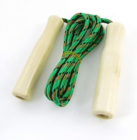 Ruilogod Fitness Wood Handle Striped Cord Green Brown Skipping Skip Jumping Rope 6.7Ft (id: ec4 d8b 9ac c4a bd3 image 2