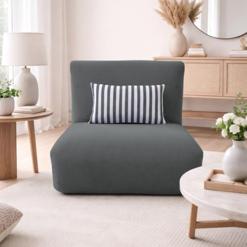 Image of Adorn India Easy Multi Mode 1 Seater Sofa Cum Bed | Velvet Fabric | Dark Grey | Stripes Design | Comfortable Seating | Washable Cover | Perfect for Home & Office