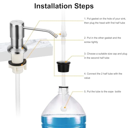 Linkstyle Seifenspender Einbau Küche Mit 120cm Verlängerungsschlauch, Edelstahl Spüli Spender Küche, Einbau Spülmittelspender Von Oben Befüllbar Für Küche Spülbecken, 0,87-1,18