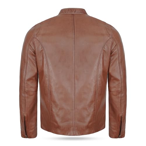 Leatherick Męska kurtka motocyklowa Premium Nappa ze skóry owczej Cafe Racer, Kurtka Brown Hooper Style, S