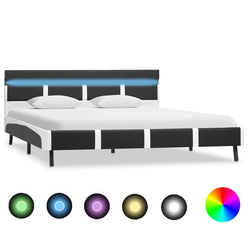 Marco de cama LED con funda de piel sintética y mando a distancia, color gris, 120 x 200 cm, incluye barra de luz ajustable para iluminación individual, construcción robusta de plataforma