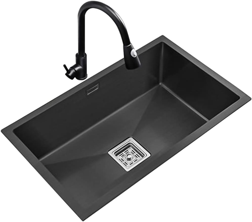With Faucet Square Single Bowl Prep Sink, Stainless Steel Black Brushed Bar Sink (Black~a 75 x 30 cm) (Black~b 75 x 30 cm)