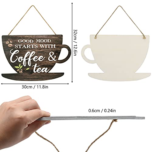 AUXSOUL Coffee Sign Good Moon Starts with Coffee & Tea Hanging Plaques for Kitchen Pictures for Wall Hanging Plaque Wooden Sign Farmhouse Decorative for Kitchen Bar Decor
