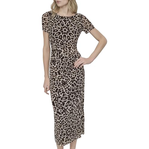 Robe midi DKNY pour femme chic avec doublure et manches courtes
