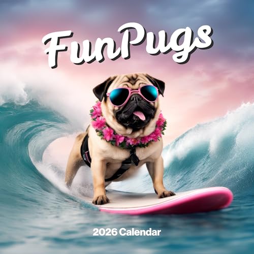Pug Calendar 2026 - Funny Pug Wall Calendar 2026. Large 12 Month, Month to View with Notes & Checklist Pages, UK Made by Fun Pugs