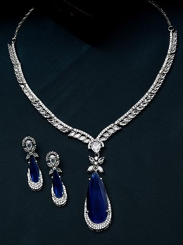 Image of Karatcart Elegant Silver Plated Blue American Diamond Necklace Set for Women