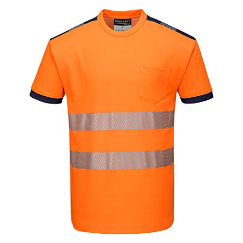 Image of Portwest Mens PW3 Hi Vis Workwear Short Sleeve T-Shirt 4XL Orange/Navy