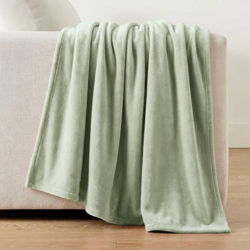 Image of Martha Stewart - Twin Size Blanket, Ultra-Soft Plush Fleece Throw Blanket with Double-Needle Stitching, 350 GSM, Medium Weight Bedding for Bed or Couch (Bedford Solid Green)